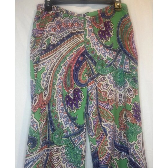 Lauren Ralph Lauren Womens Green Colorful Paisley Lined Wide Leg Pants Sz 4 - Picture 2 of 12